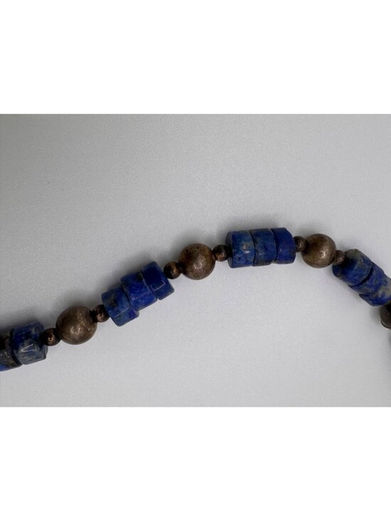Vintage Lapis Lazuli Sterling Silver Necklace 925 Bench Beads 8mm Southwest Styl - Picture 4 of 11